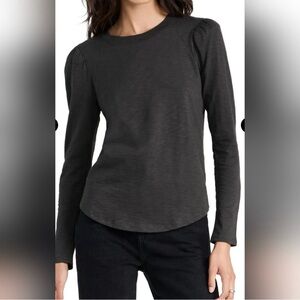 Veronica Beard Charcoal Puff-Shoulder Long Sleeve Tee